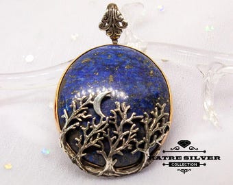 Handmade Lapis Lazuli Pendant: Sterling Silver Tree of Life Necklace