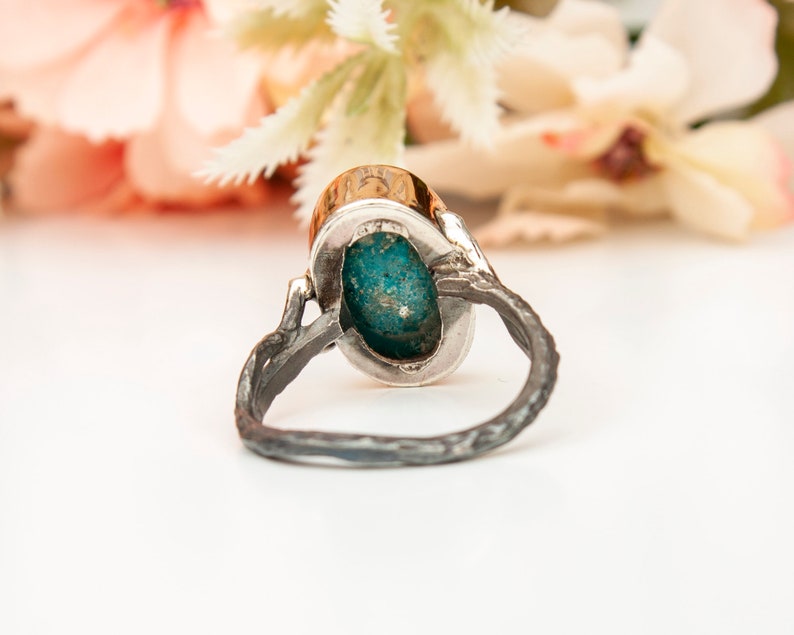 Large Raw Turquoise Ring, Precious Stone, Dainty Ring, Turquoise Stacking Ring, Blue Teal Ring, December Birthstone Ring, Birthday Gift image 8