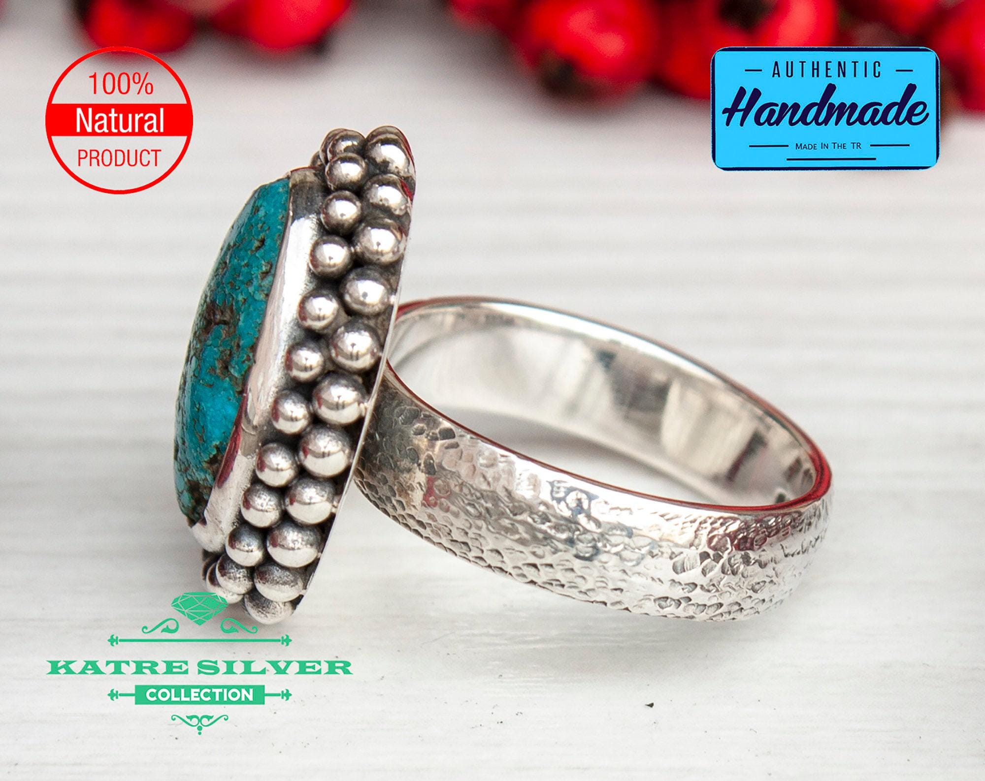 Handmade Pear Turquoise Ring: 925 Sterling Silver Boho Statement - Etsy