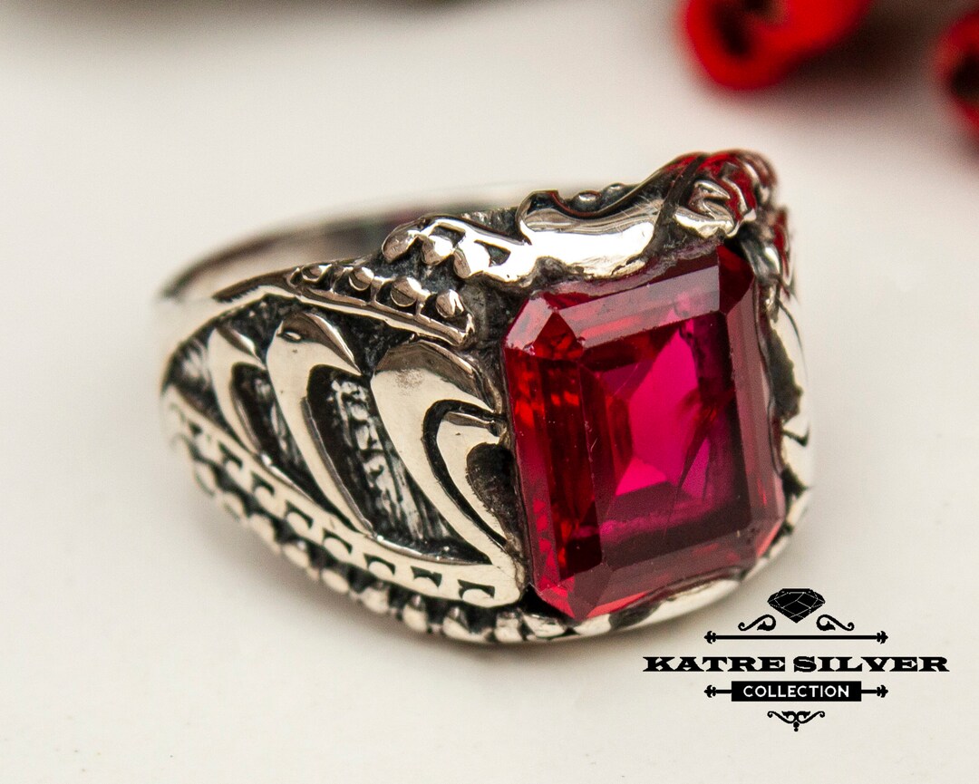 Vintage Red Statement Ring Silver Men Ring Red Jewelry Ruby - Etsy