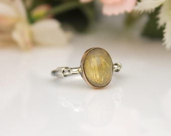 Handmade Sterling Silver Oval Rutilated Quartz Ring
