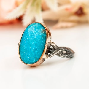 Large Raw Turquoise Ring, Precious Stone, Dainty Ring, Turquoise Stacking Ring, Blue Teal Ring, December Birthstone Ring, Birthday Gift image 5