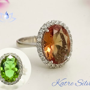 Color Changing Halo Ring, Turkish Ring Womens, Turkish Diaspore, Silver Promise Ring, Engagement Ring, Gift for Her