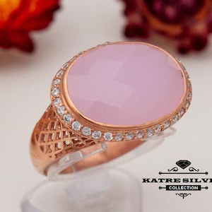 Statement Rose Quartz Ring: Rose Gold Plated Sterling Silver