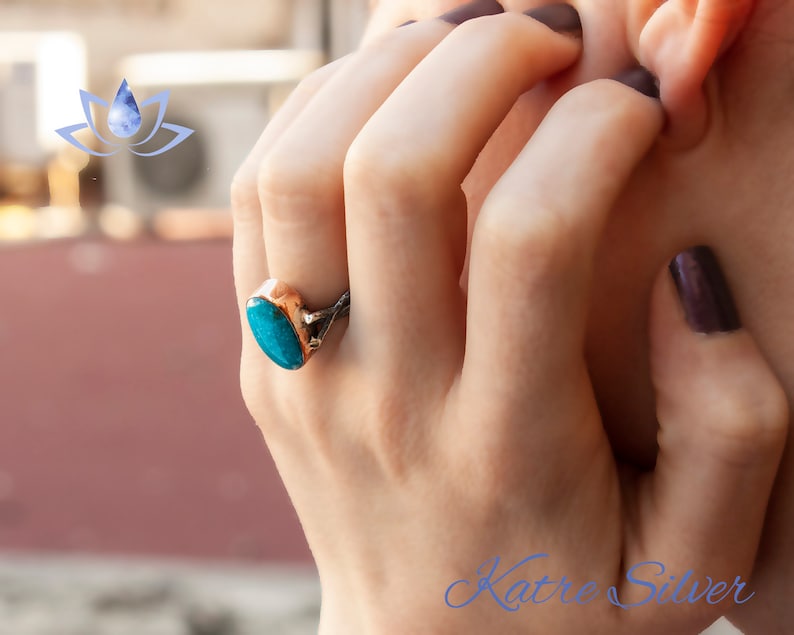 Large Raw Turquoise Ring, Precious Stone, Dainty Ring, Turquoise Stacking Ring, Blue Teal Ring, December Birthstone Ring, Birthday Gift image 4