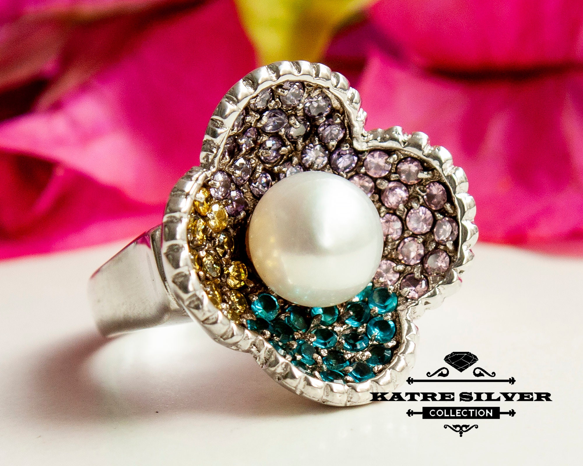 Unique Pearl Rings Handmade Sterling Silver Pearl Ring: Botanical Multi Stone Design - Etsy