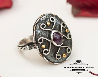 Handmade Sterling Silver Ruby Ring: July Birthstone Statement Jewelry