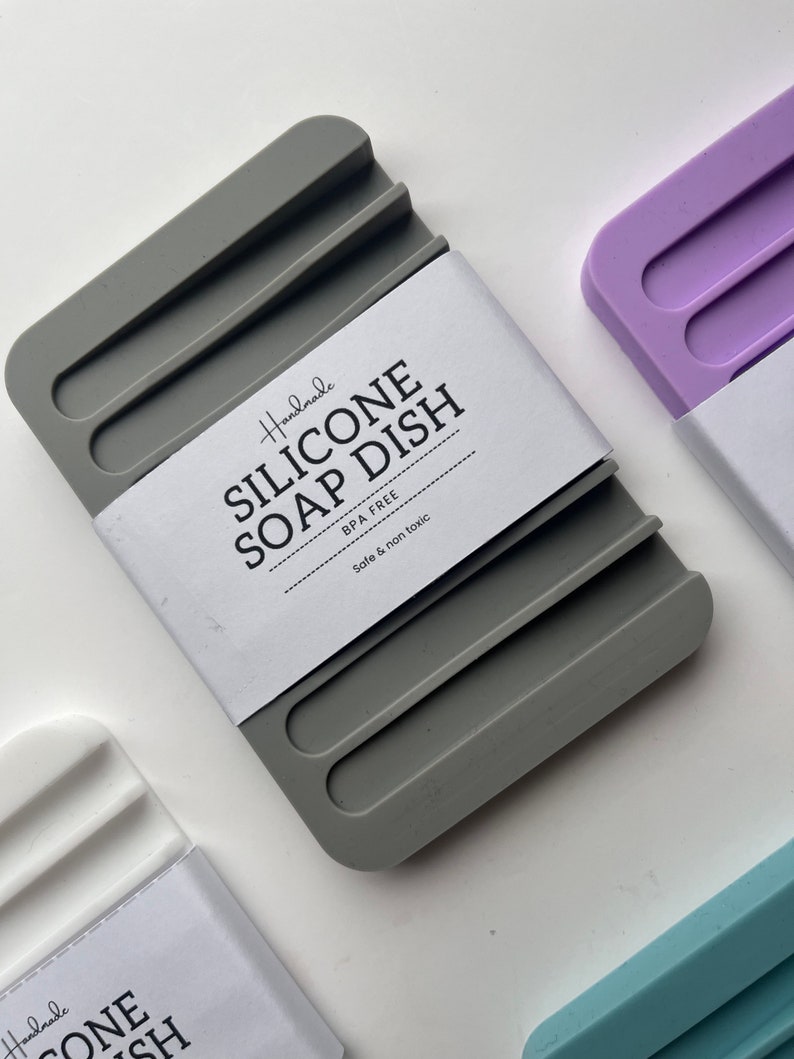 Porte-savon en silicone sans BPA Lavable au lave-vaisselle Fait main au Royaume-Uni Grey