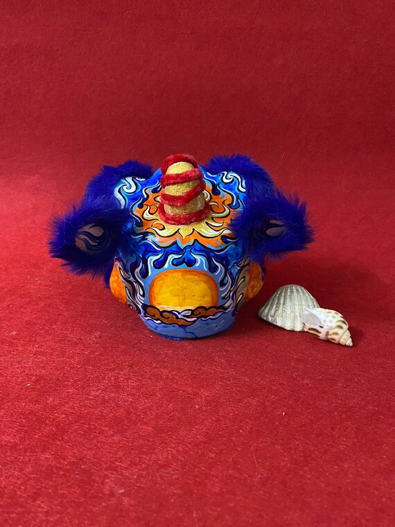 Blue-blue Orange Lion Dance Head Mini 12cm, Handmade - Etsy