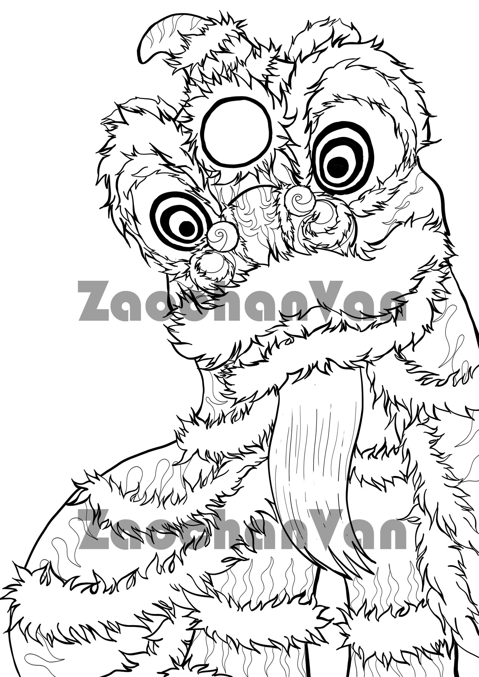 Lion Dance Coloring Page for Adult-instant DOWNLOAD, PNG Including