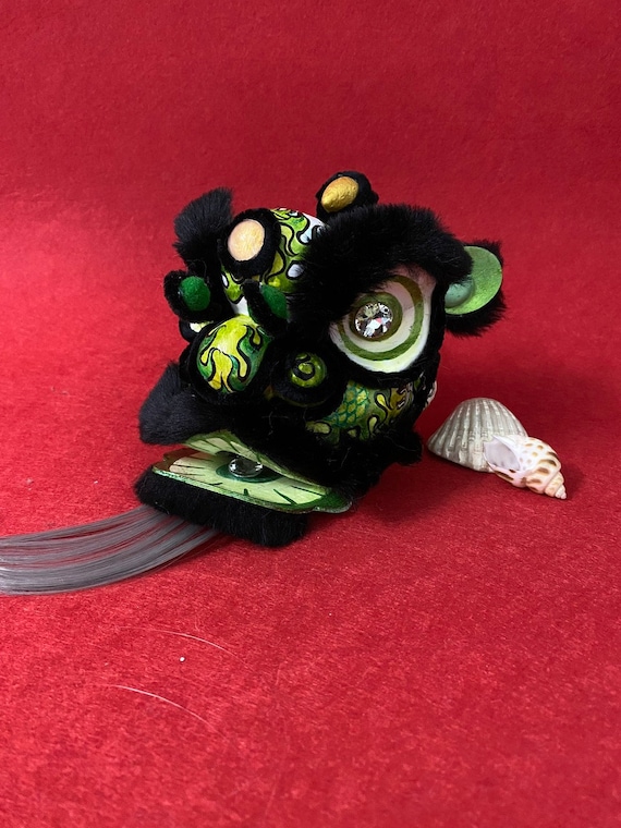 Black-green Lion Dance Head Mini 12cm, Handmade - Etsy