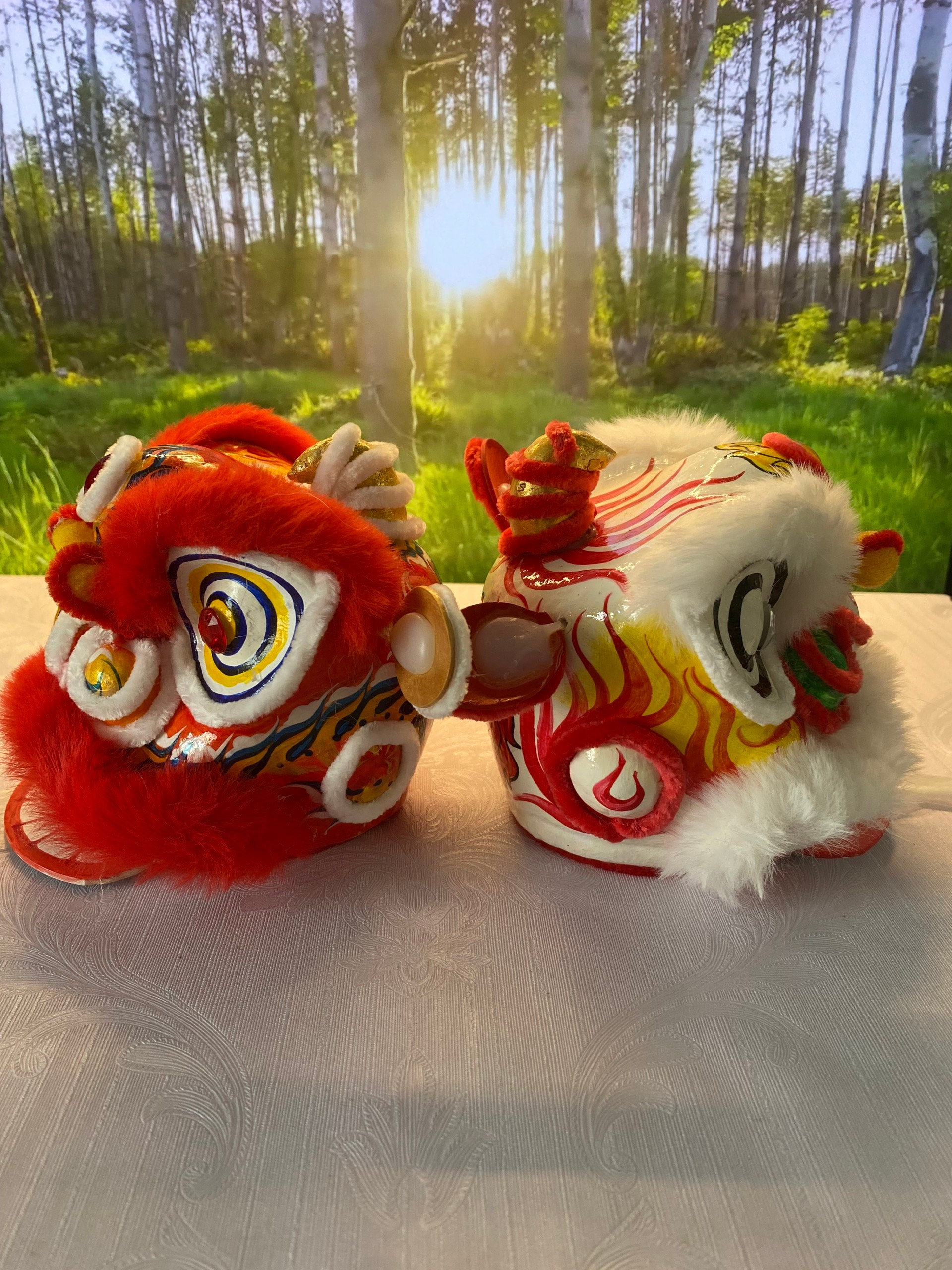 赤白獅子舞頭ミニ 12cm 手作り - Etsy 日本
