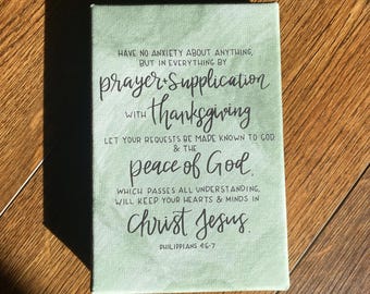 Philippians 4:6-7 "Have No Anxiety" | 4 x 6 Canvas Print | Hand-lettered Bible Quote, Scripture Print, Christian Art