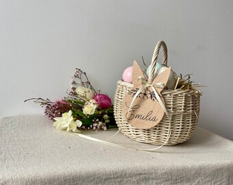 White Easter basket | Wicker basket | Bunny head pendant | Decorative basket | Wicker basket | Treasure basket | Flower basket for weddings | Flower girl | Easter