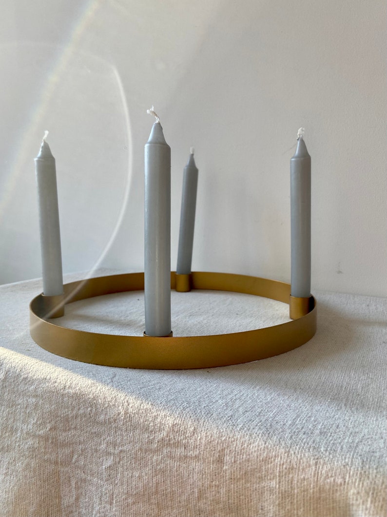 Candle holder Advent wreath Advent Christmas Winter Candles Gold metal ring Around mit stone Kerzen