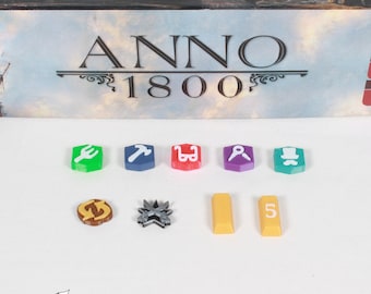 ANNO 1800 Tokens | 293 neue Spielsteine mit den spieltypischen Symbolen | Verbesserte Token für die Plättchen und Holzwürfel des Brettspiels