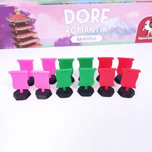 Bandiere adatte per Dorfromantik Sakura | 12 bandiere per contrassegnare i villaggi, le risaie e i ciliegi | 4 bandiere per colore