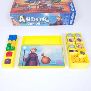 Boîtes de rangement adaptées à Andor Junior | Organisateur pour toutes les tuiles, dés et cartes | Insert pour boîte d'origine