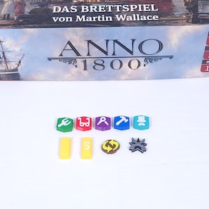 Token Core Set suitable for ANNO 1800 | 293 new token with the typical game symbols | Improved token for the platelets and wooden cubes
