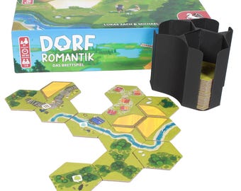 Plättchenturm passend für Dorfromantik | Aufbewahrung aller Auftrags- und Landschaftskarten in 3 Türmen nebeneinander