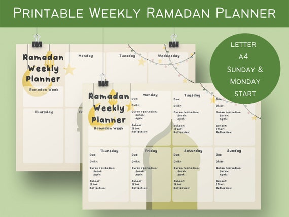 Ramadan Planner Ramadan Weekly Planner Printable Ramadan - Etsy
