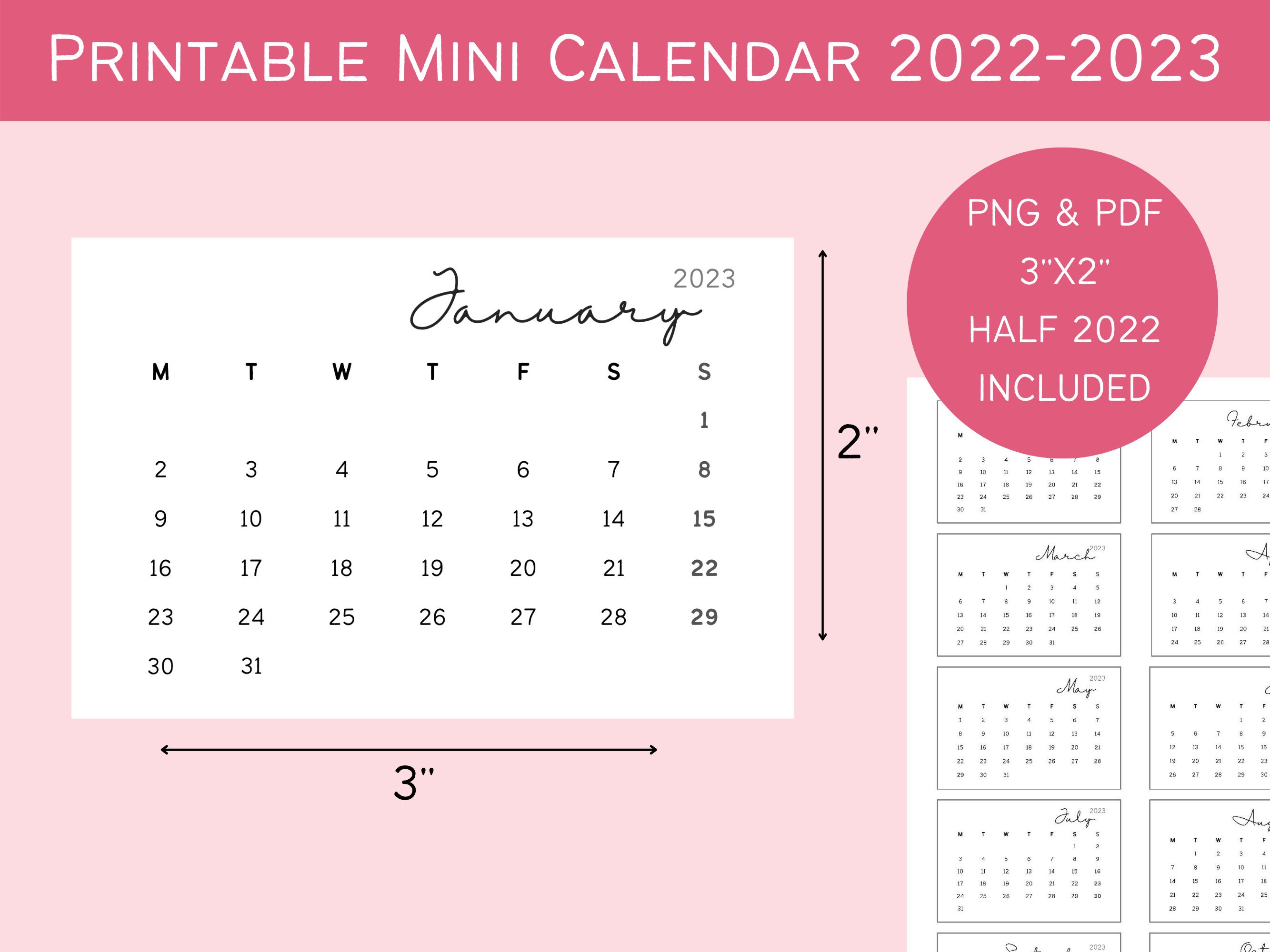 Printable 2022-2023 Mini Calendar - Etsy