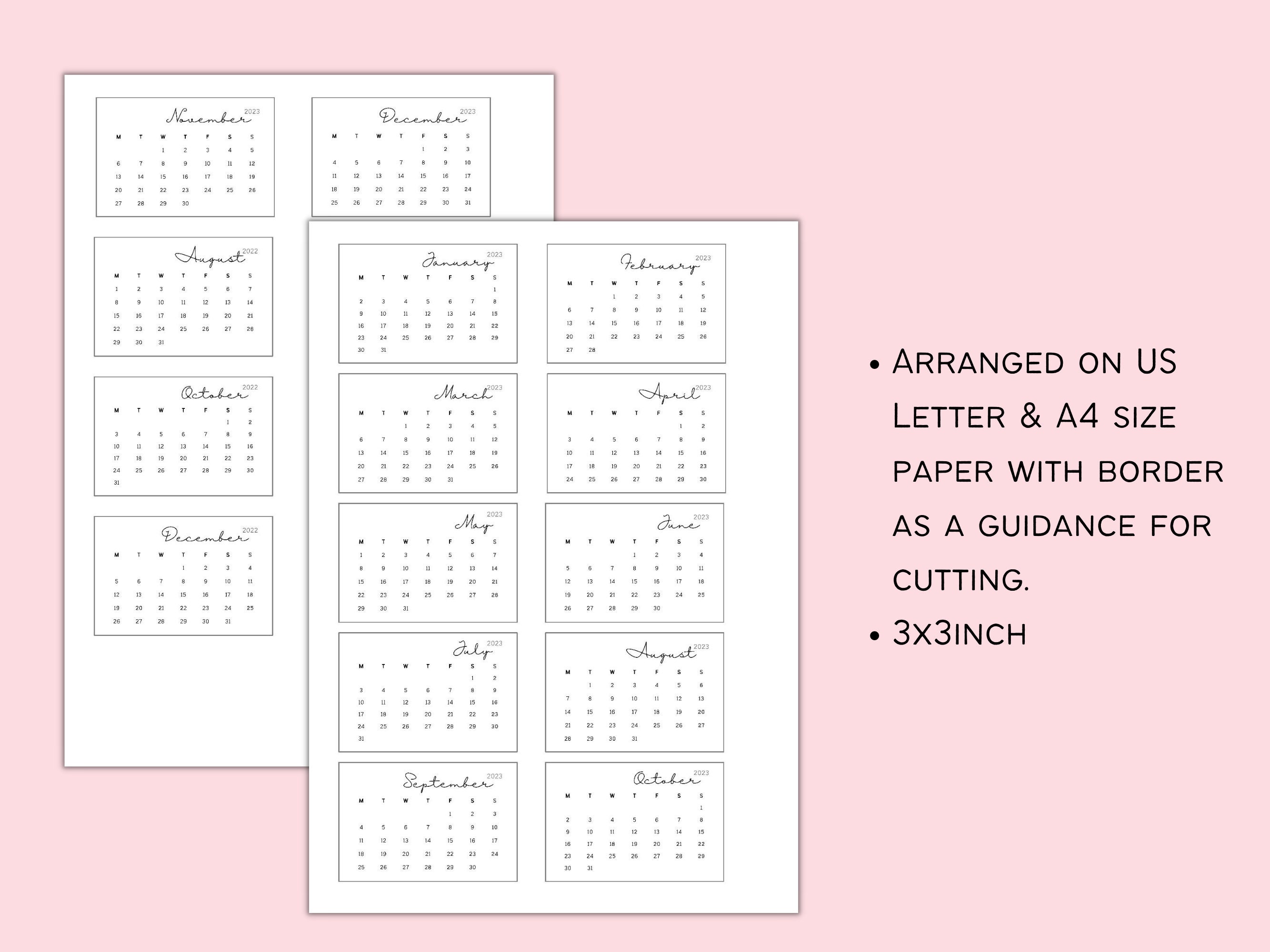 Printable 2022-2023 Mini Calendar - Etsy