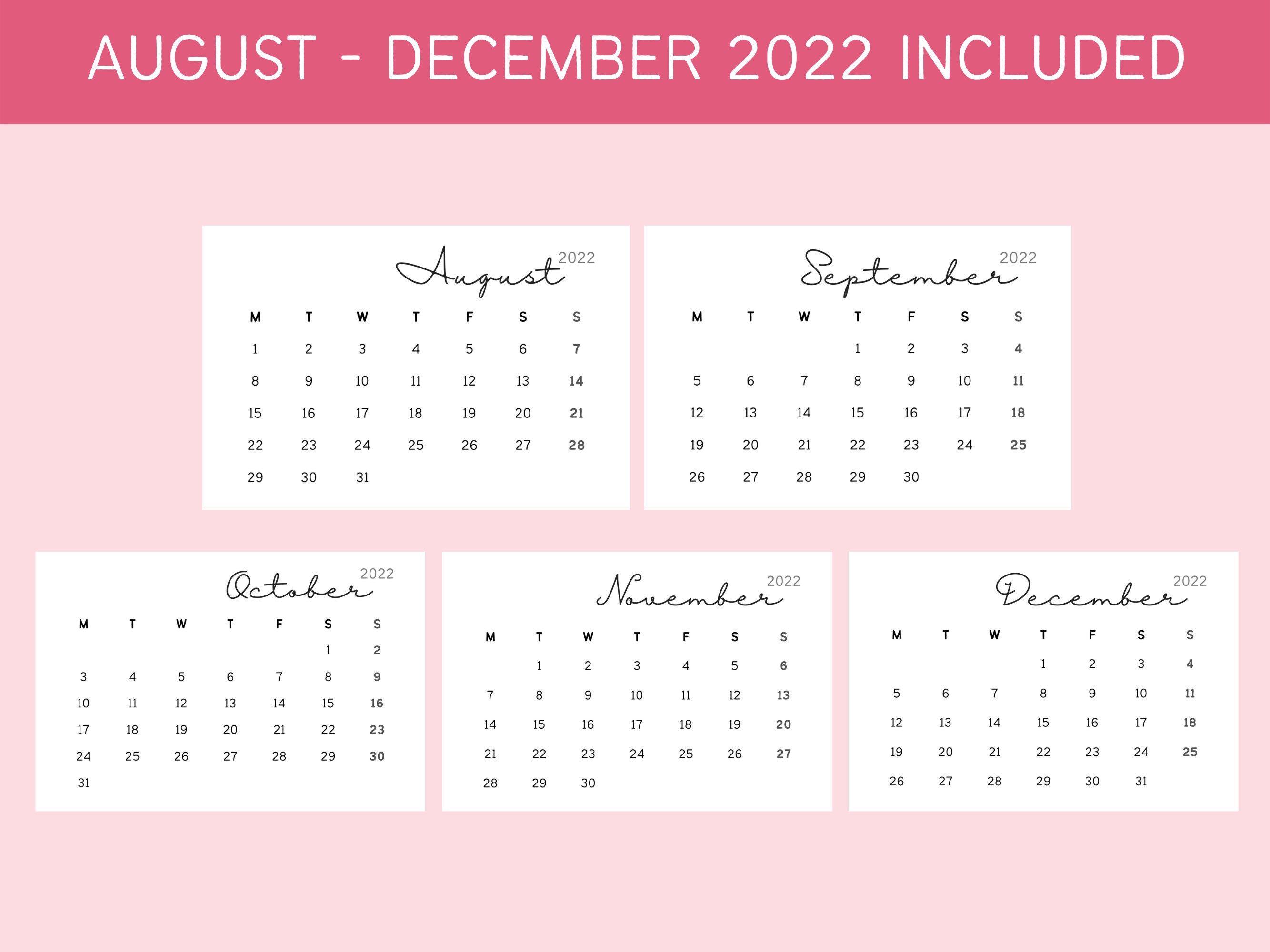 Printable 2022-2023 Mini Calendar - Etsy