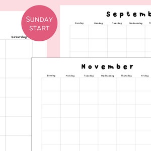 Printable Monthly Blank Calendar - Etsy