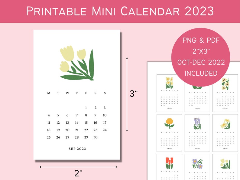 Printable 2023 Mini Calendar Etsy