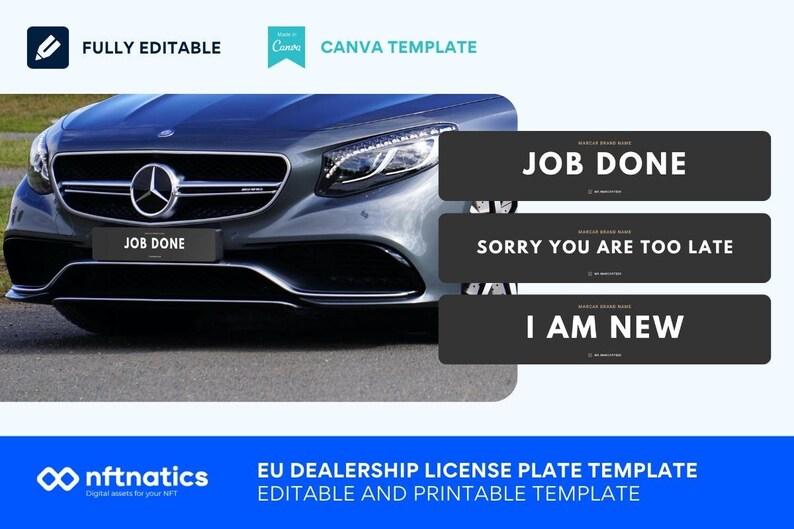 EU Car Dealer License Plate Fully Editable Canva Template Etsy