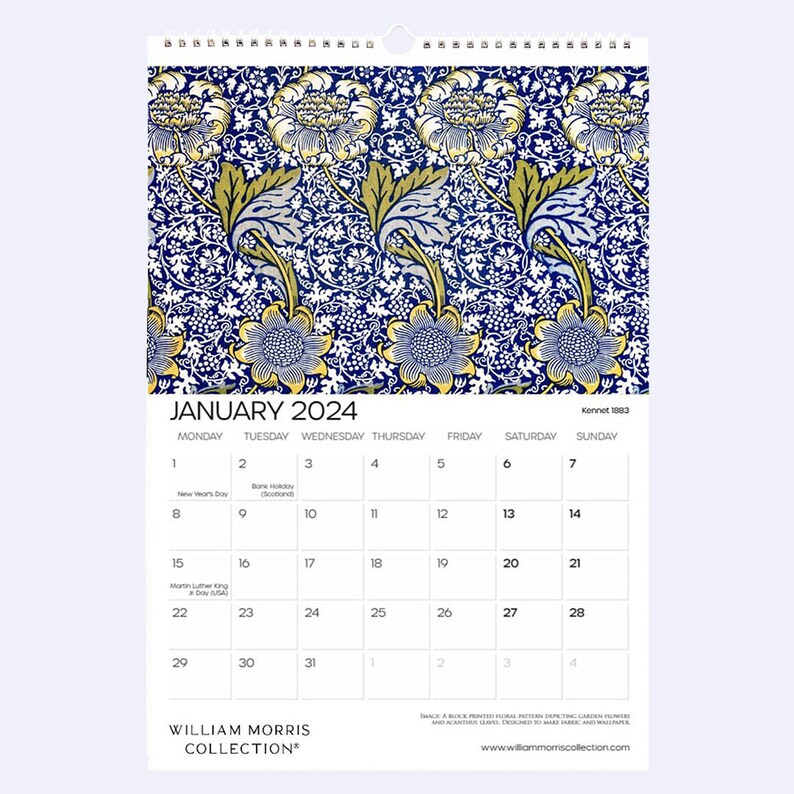 William Morris Collection® 2024 Wall Calendar, Large A3 Size Monthly