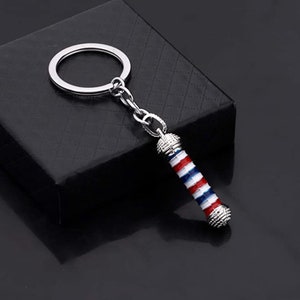 Barbershop pole KeyChain•Silver Barber Pole Key chain•Barber Key chain•Barber Turn Light•Sweet Adelines•Key chain• Barber gift