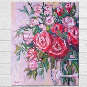 Just Roses Abstract Painting Original Painting,  Acrylic Painting Red  Roses  Wall Art Home Decor Gift Idea for her
