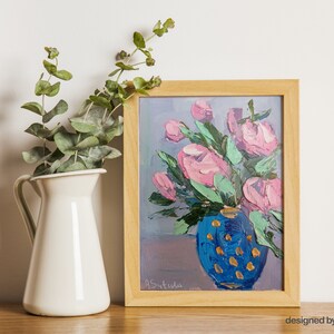 Roses Oil Painting, Flowers Impasto Painting, Still Life Art, mini painting, flowers art, tick paints, 6x8,pink, floral