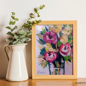 Pittura di fiori astratti, pittura acrilica Natura morta Fiori Idea regalo per la sua mini arte Carta d'arte floreale Pittura originale Rose arte