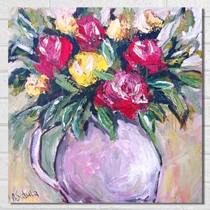 Abstract  Roses Original Painting Flowers Impasto Acrylic Painting Big Wall Art  Painting Ready to Hang