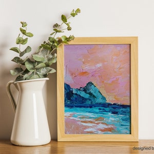 Seascape Original Painting, Impasto Oil Painting, Sunset sunrise Wall Art, Mini Painting,Beach Painting, Hawaii Art, Pallet Knife Painting