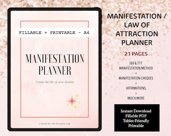 Planificador de manifestaciones imprimible, Técnicas de manifestación, Hojas de trabajo de manifestación digital, Planificador de la ley de atracción