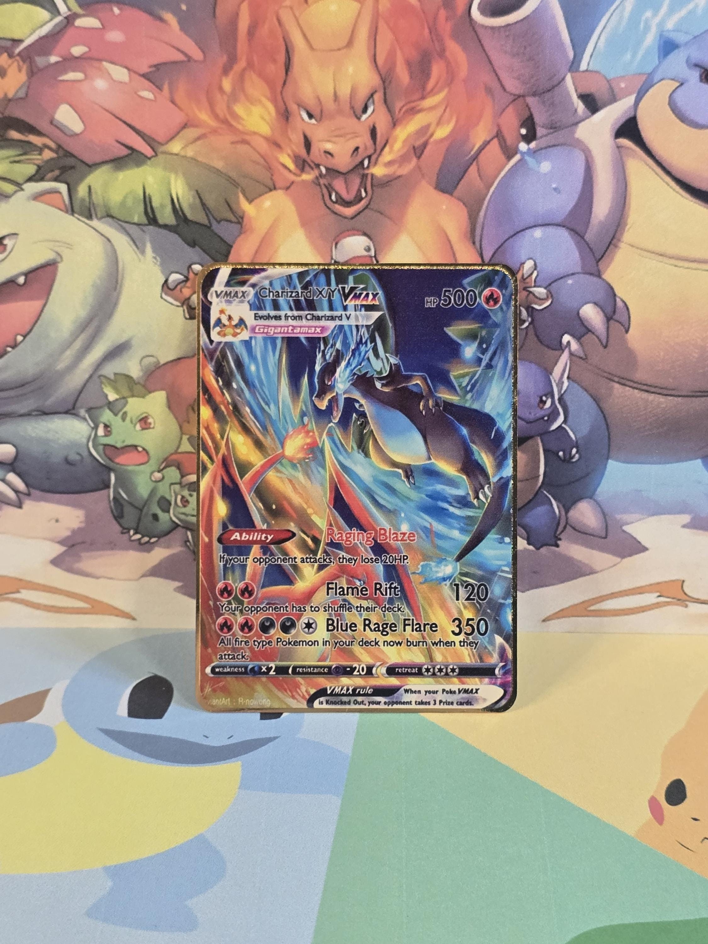 Mega Charizard X & Y VMAX Tag Team Gold Metal Pokemon Card Mega