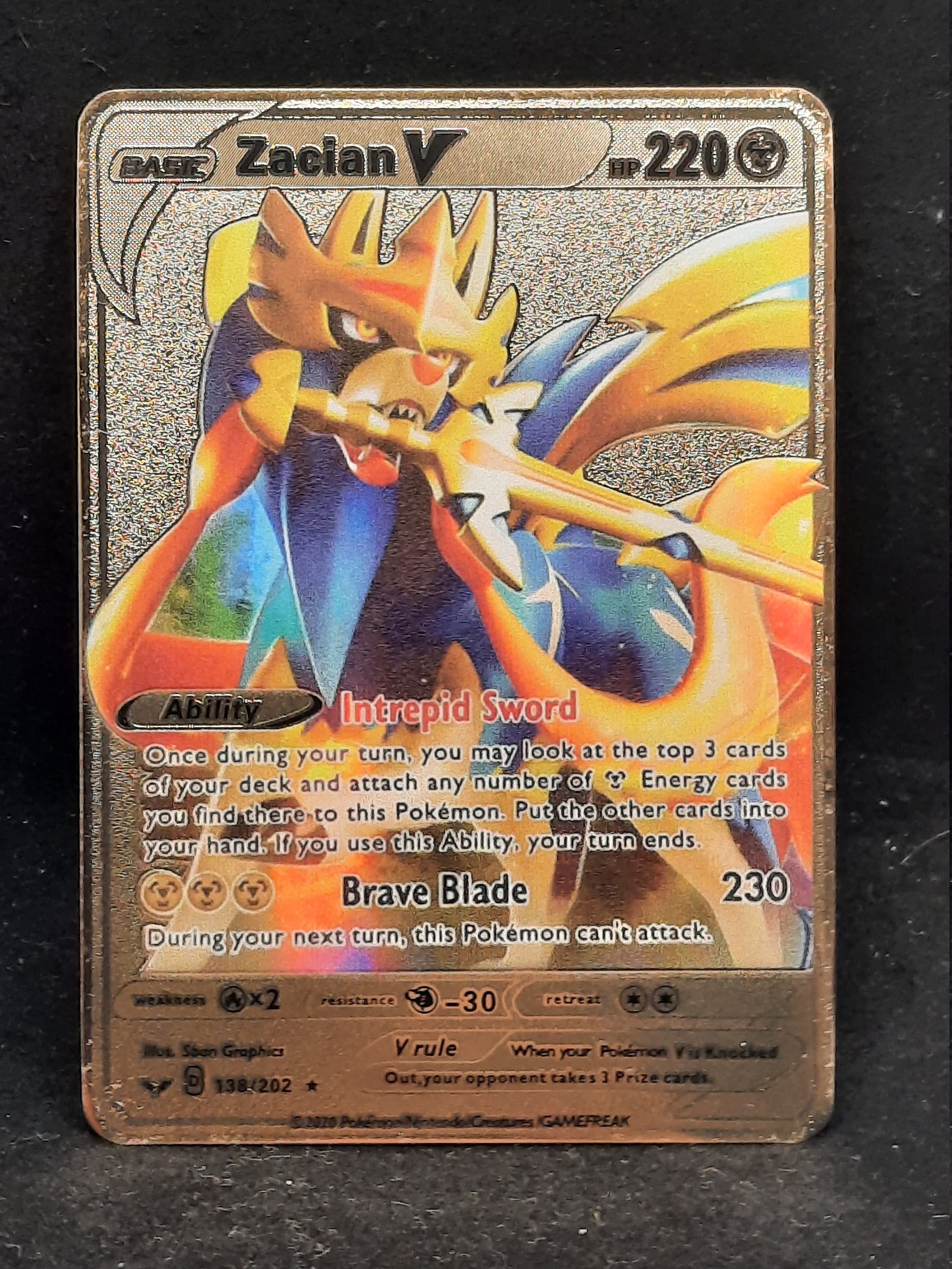 Zacian V Gold Metal Pokemon Card