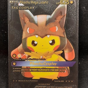 Cosplay Pikachu Mega Lucario Plastic Black UV Printed Pokemon Card