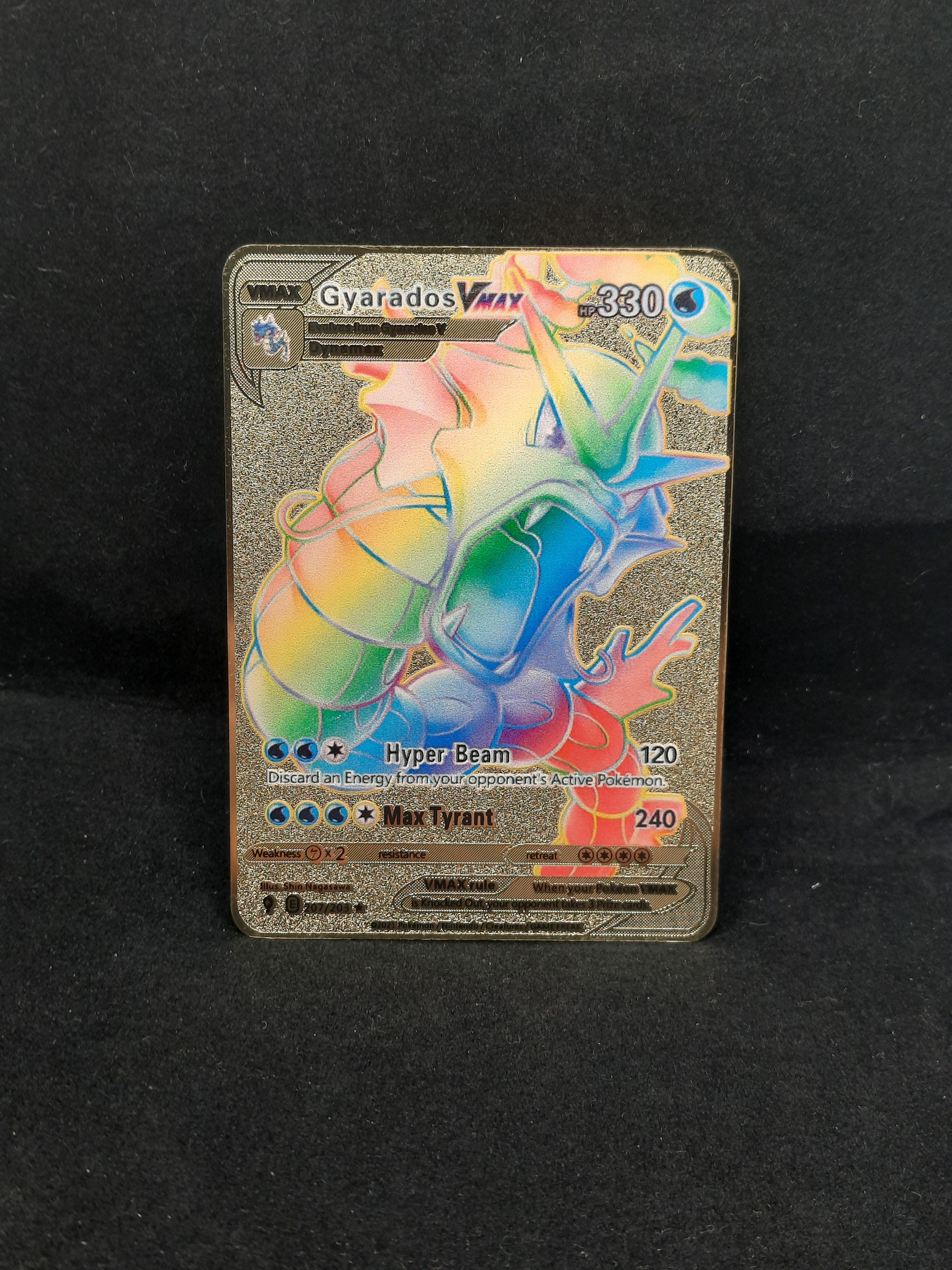 Gyarados VMAX Rainbow Gold Metal Pokemon Card Gyarados VMAX Rainbow Gold Metal Pokemon Card
