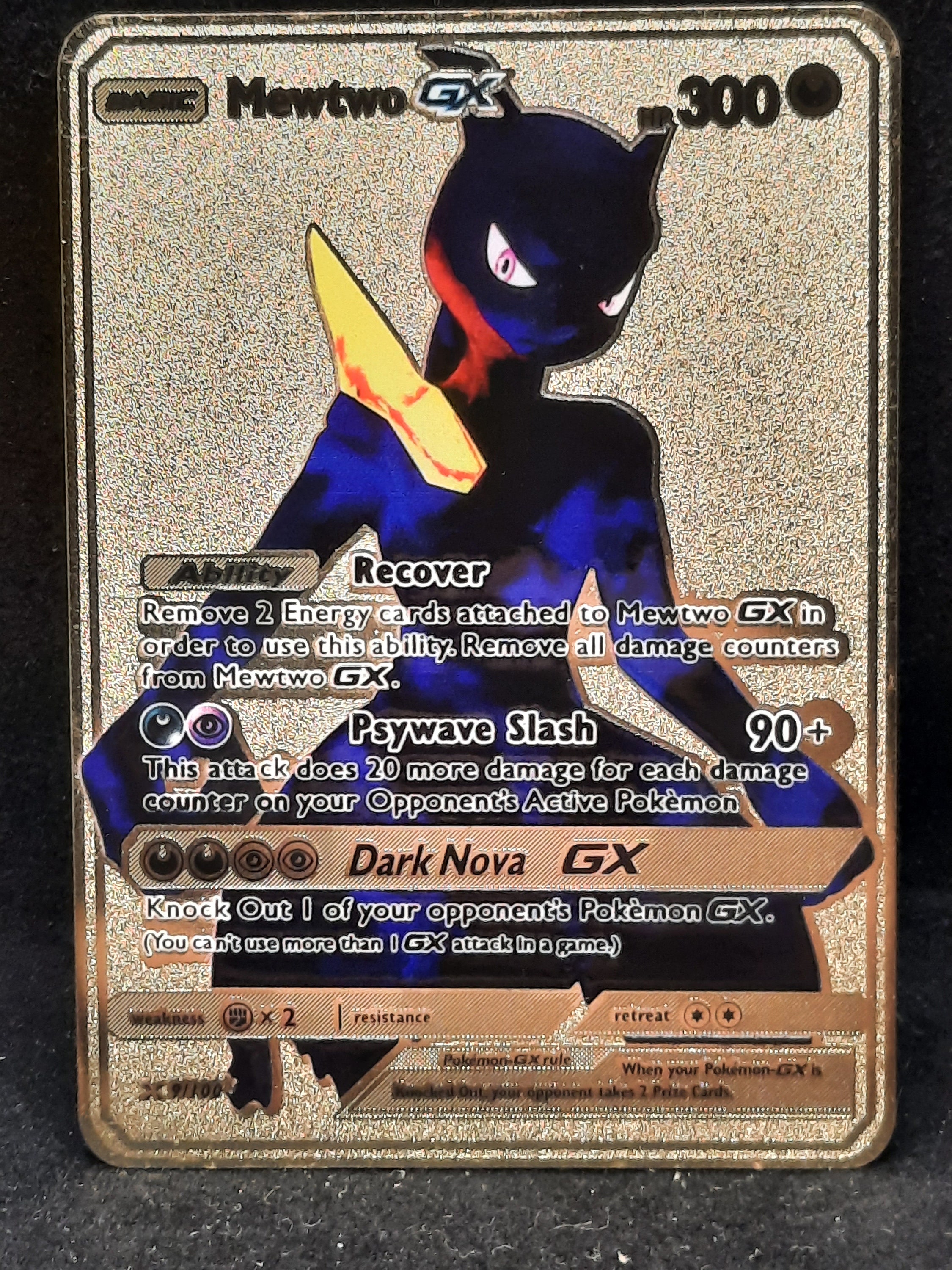 Mewtwo GX Alt Art Gold Metal Pokemon Card 