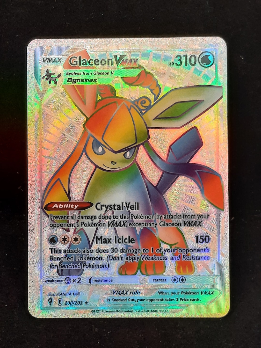 Glaceon VMAX Rainbow Shiny Holographic UV Printed Plastic Card - Etsy