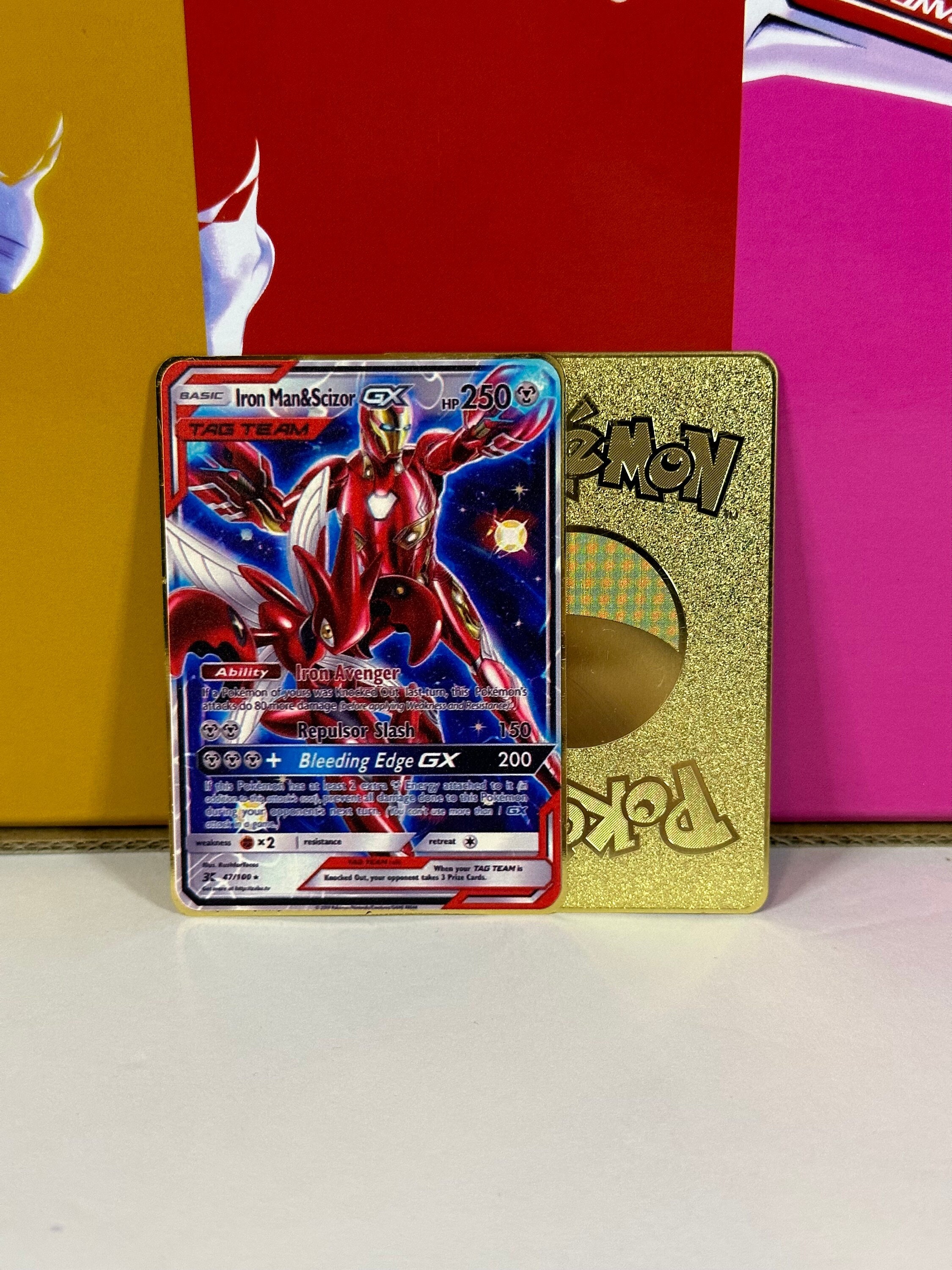 Iron Man & Scizor GX Tag Team Gold Metal Pokemon Card