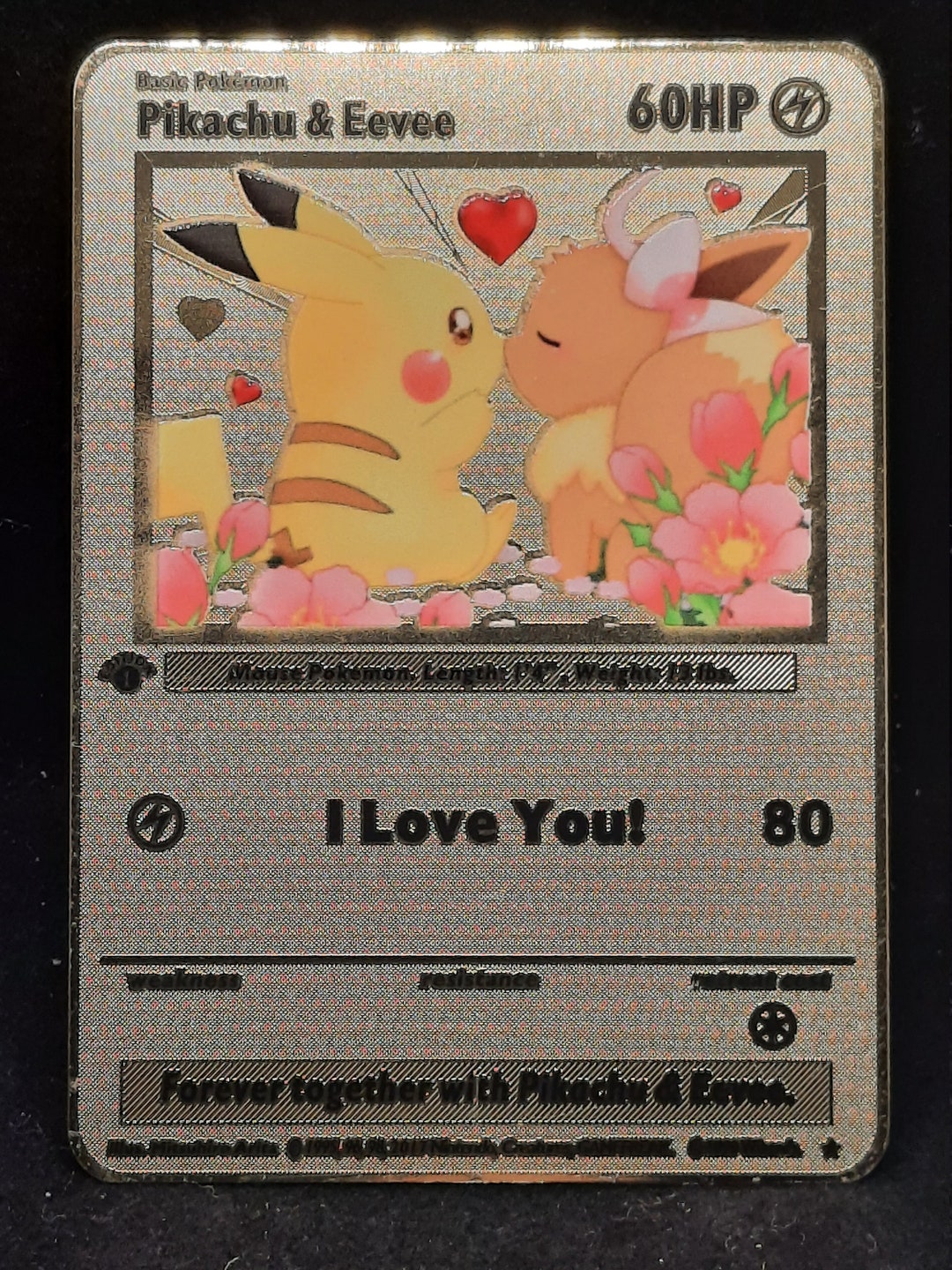 Pikachu and Eevee I Love You! Gold Metal Pokemon Card