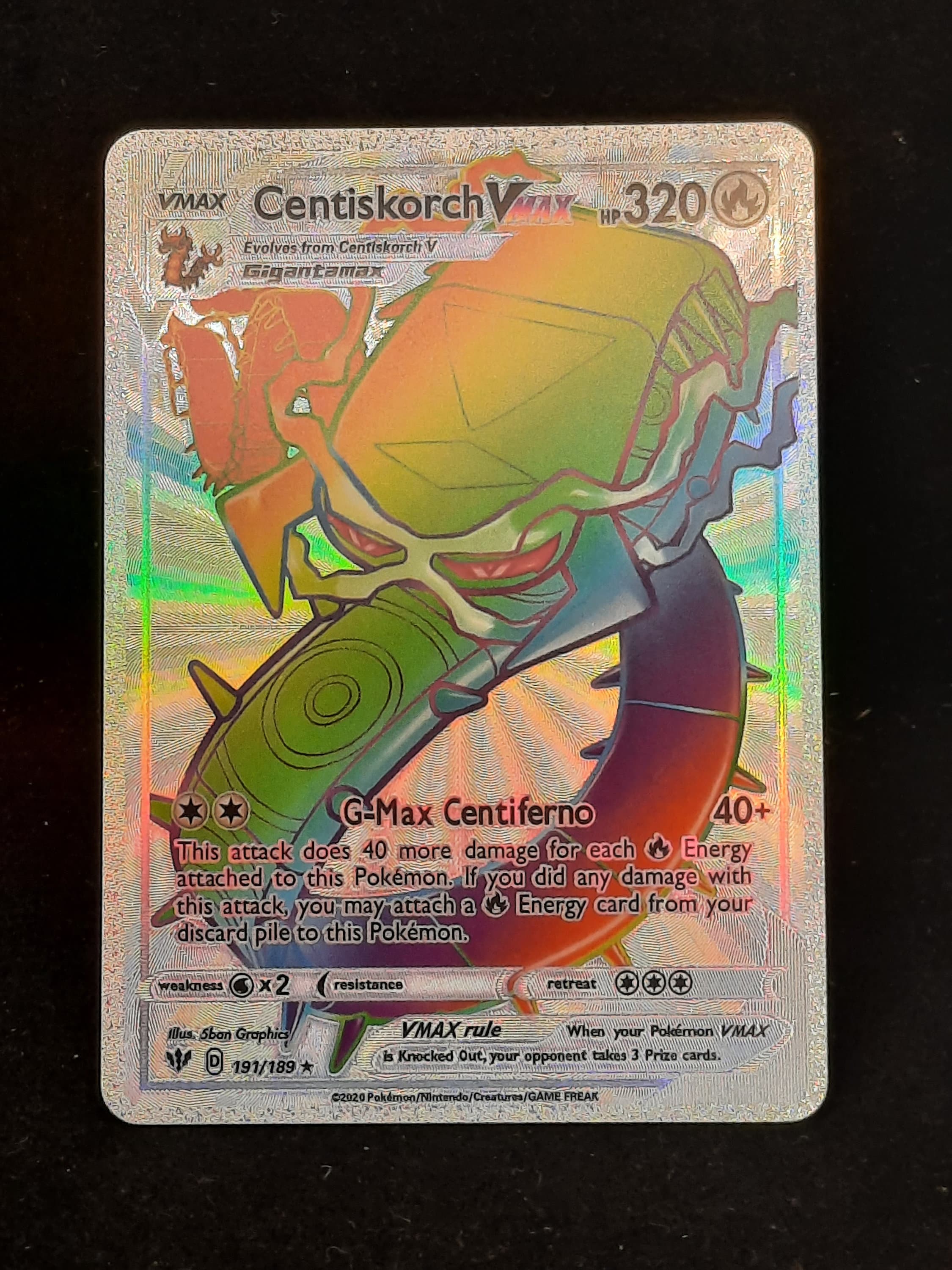 Centiskorch VMAX Rainbow Shiny Holographic UV Printed Plastic Card