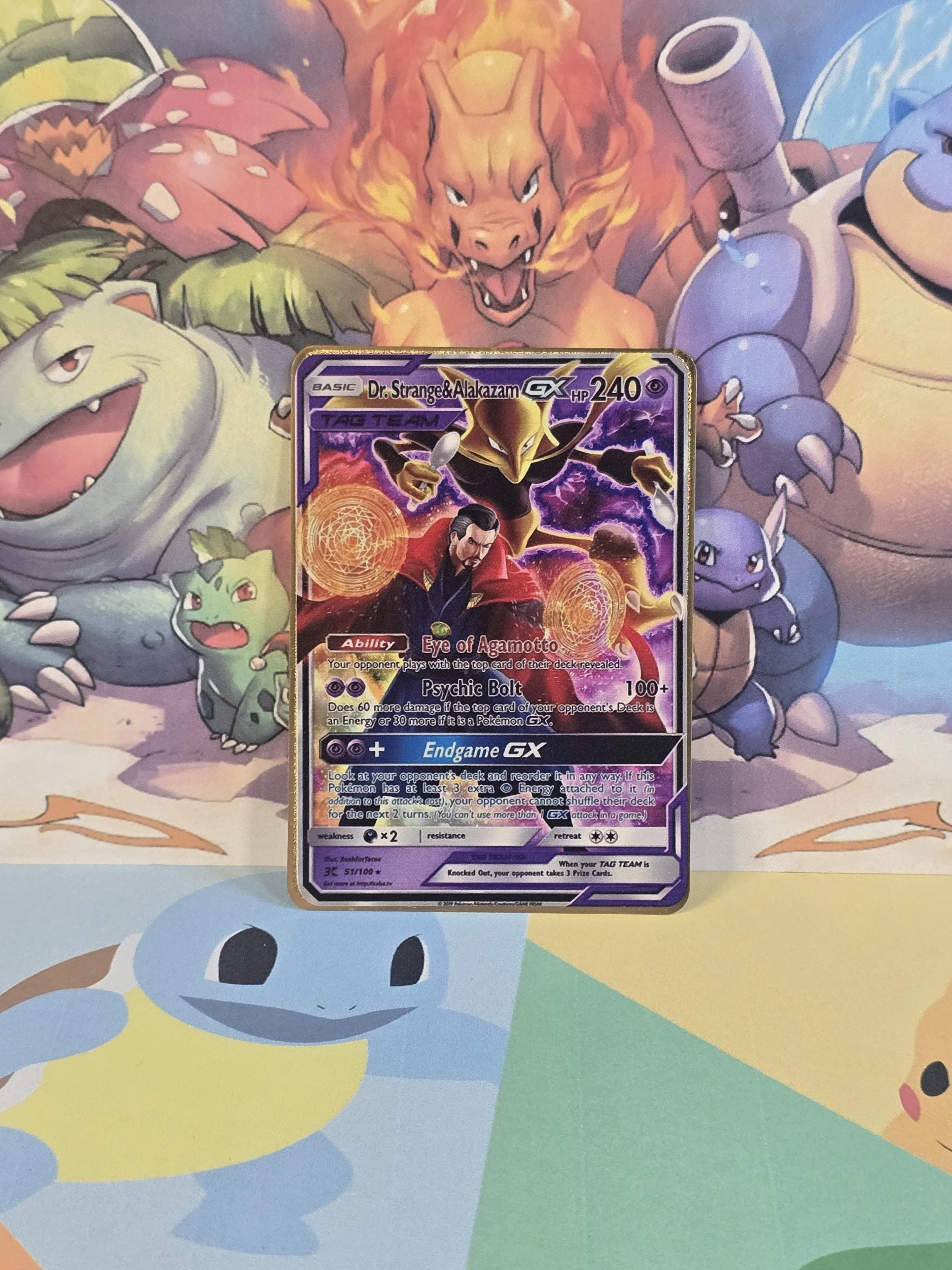 Doctor Strange & Alakazam GX Tag Team Gold Metal Pokemon Marvel