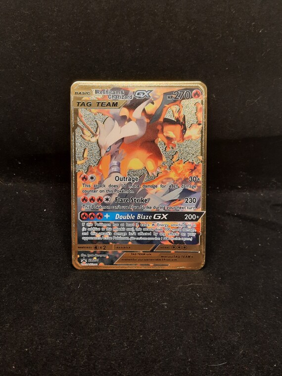 Reshiram & Charizard GX SM201 Gold Metal Pokemon Card